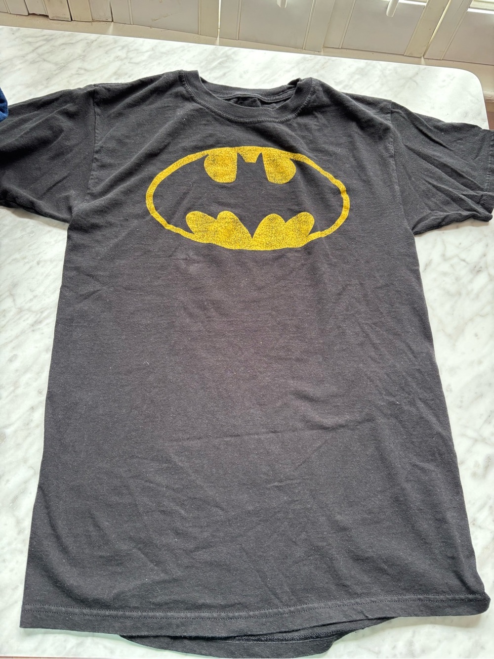 DC Comics Batman T-Shirt with Yellow Bat Emblem Distressed Small Unisex